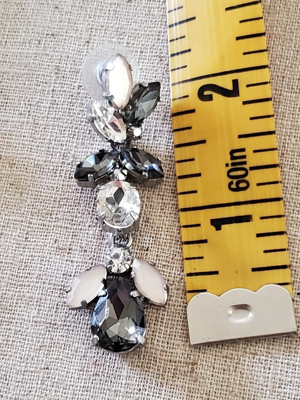 ​WHBM Smokey Gray Opaline Rhinestone Silver Statement Chandelier Drop Earrings